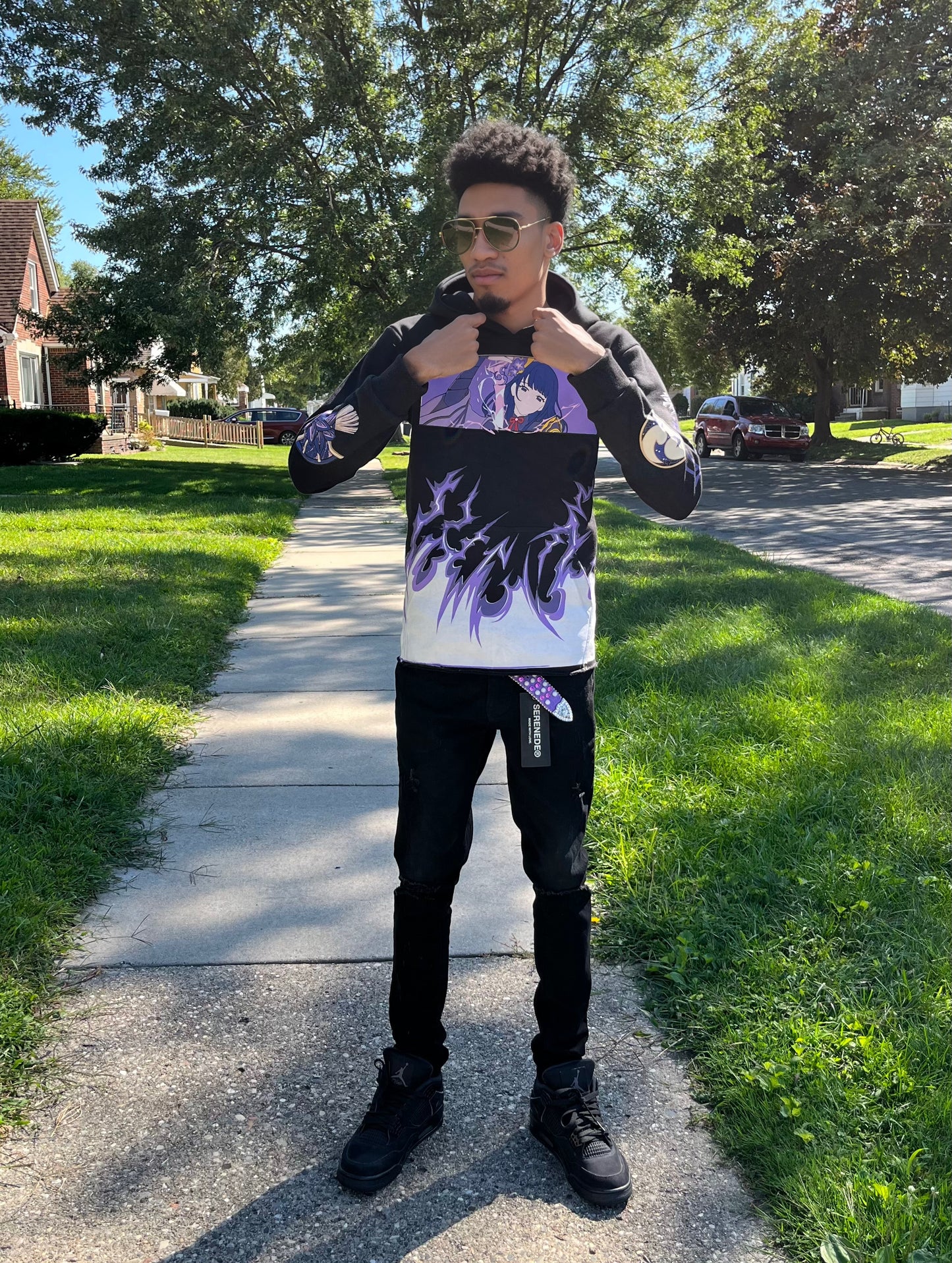 ENGULFED IN LIGHTNING HOODIE RIBLESS - BLACK *LIMITED EDITION NO RESTOCKS*